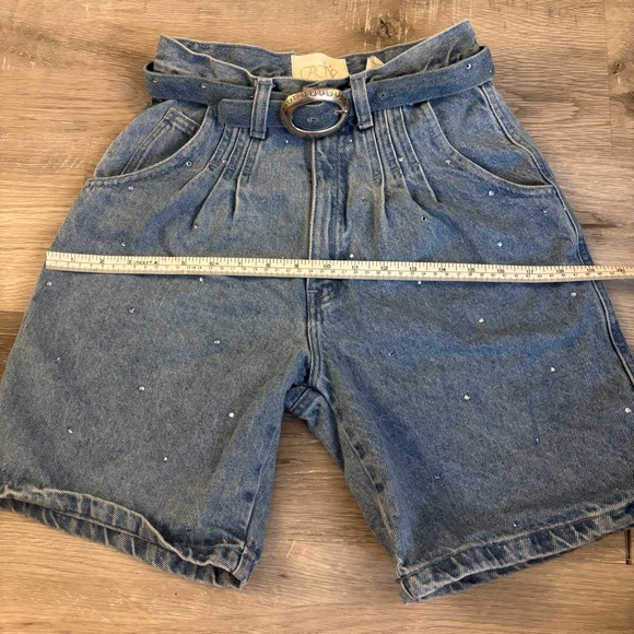 Cache 90s Light Blue Studded Rhinestone Denim Jeans with Belt - Picture 9 of 11